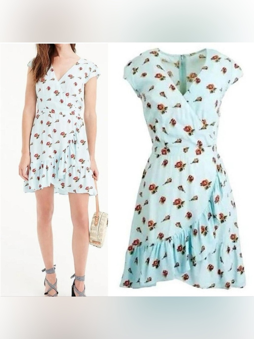 J. Crew Mercantile Faux Wrap Light Blue Floral Ruffle Mini Dress Dress 8